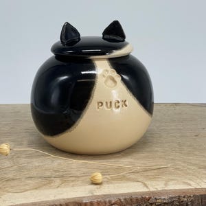 Black and white cat urn, tuxedo cat urn, spotted black white cat urn, black and white dog urn image 2