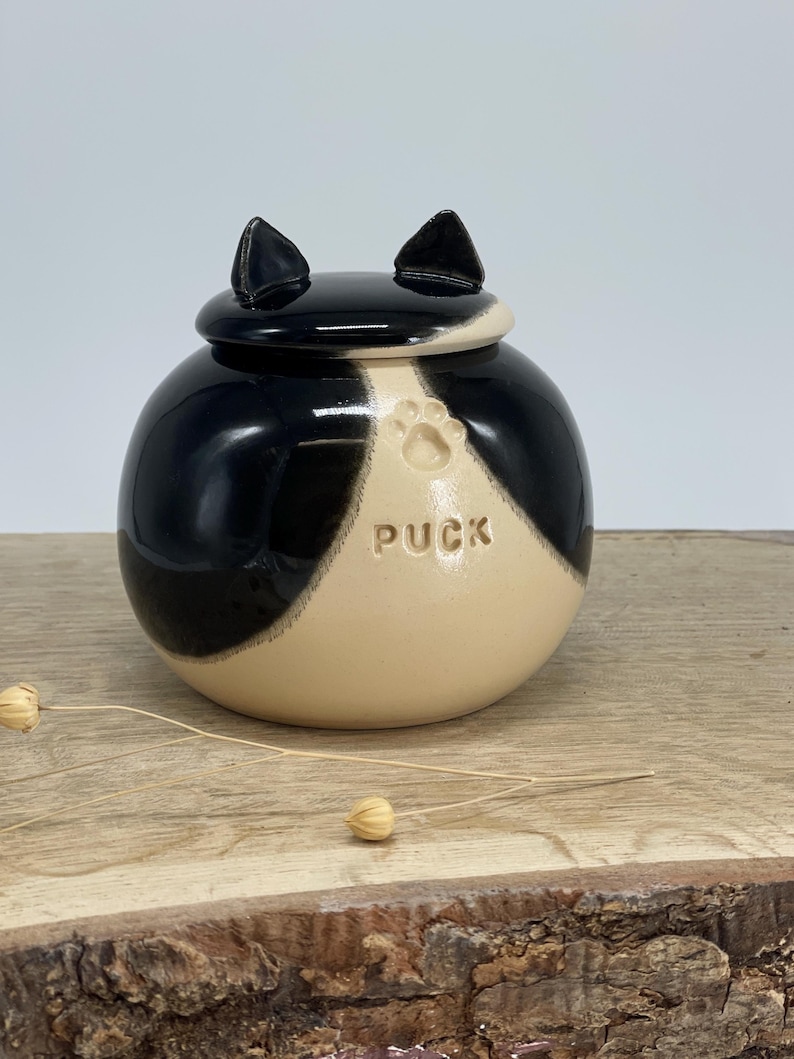 Black and white cat urn, tuxedo cat urn, spotted black white cat urn, black and white dog urn image 2
