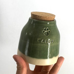 Green Pottery Pet urn, dog urn, cat urn, ceramic urn for pet, green eyes