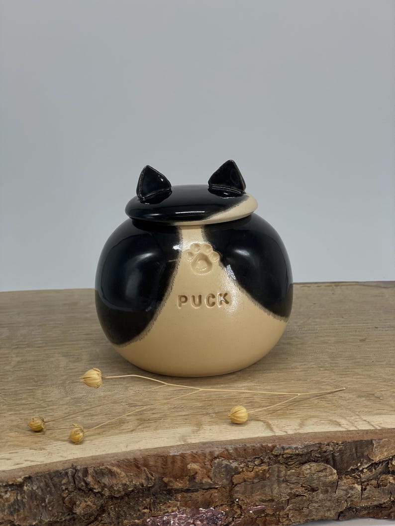 Black and white cat urn, tuxedo cat urn, spotted black white cat urn, black and white dog urn image 5