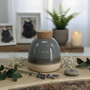 Gray Pottery cat urn, dog urn, Weimaraner, Great Dane