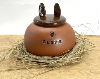 Ginger Cat Bunny Urn, Rabbite Urn, Ceramic Urn for Ashes, Pottery Urn for Pets