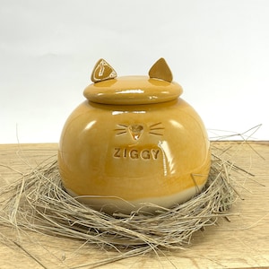 Peach urn, Orange pet urn, cat urn, yellow pottery urn, pottery urn, handmade urn