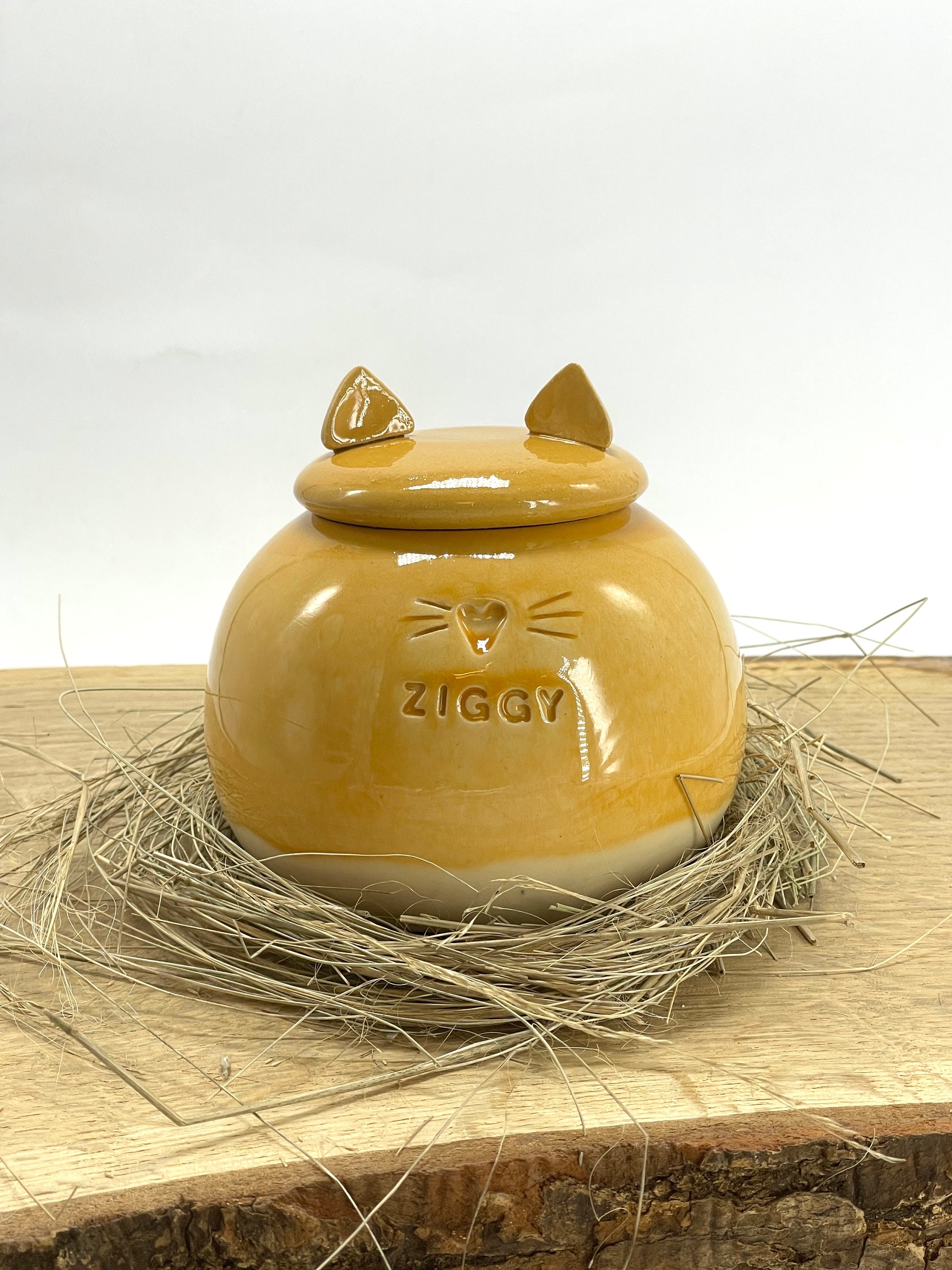 Peach urn, Orange pet urn, cat urn, yellow pottery urn, pottery urn, handmade urn
