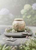 Ceramic Pet Urn: Baby Pink Forget-Me-Not Flowers, Personalized product logo