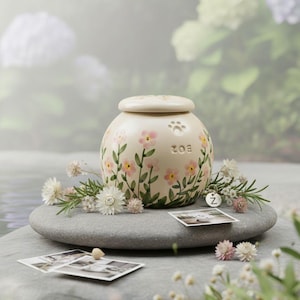 Ceramic Pet Urn: Baby Pink Forget-Me-Not Flowers, Personalized