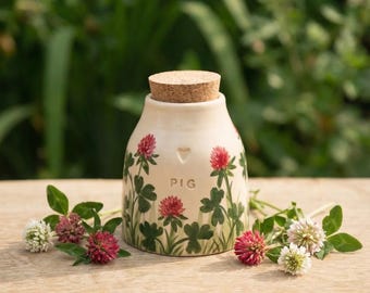 Urne pour animal de compagnie trèfle, urne pour animal, urne pour chat, urne en poterie pour animaux, floral