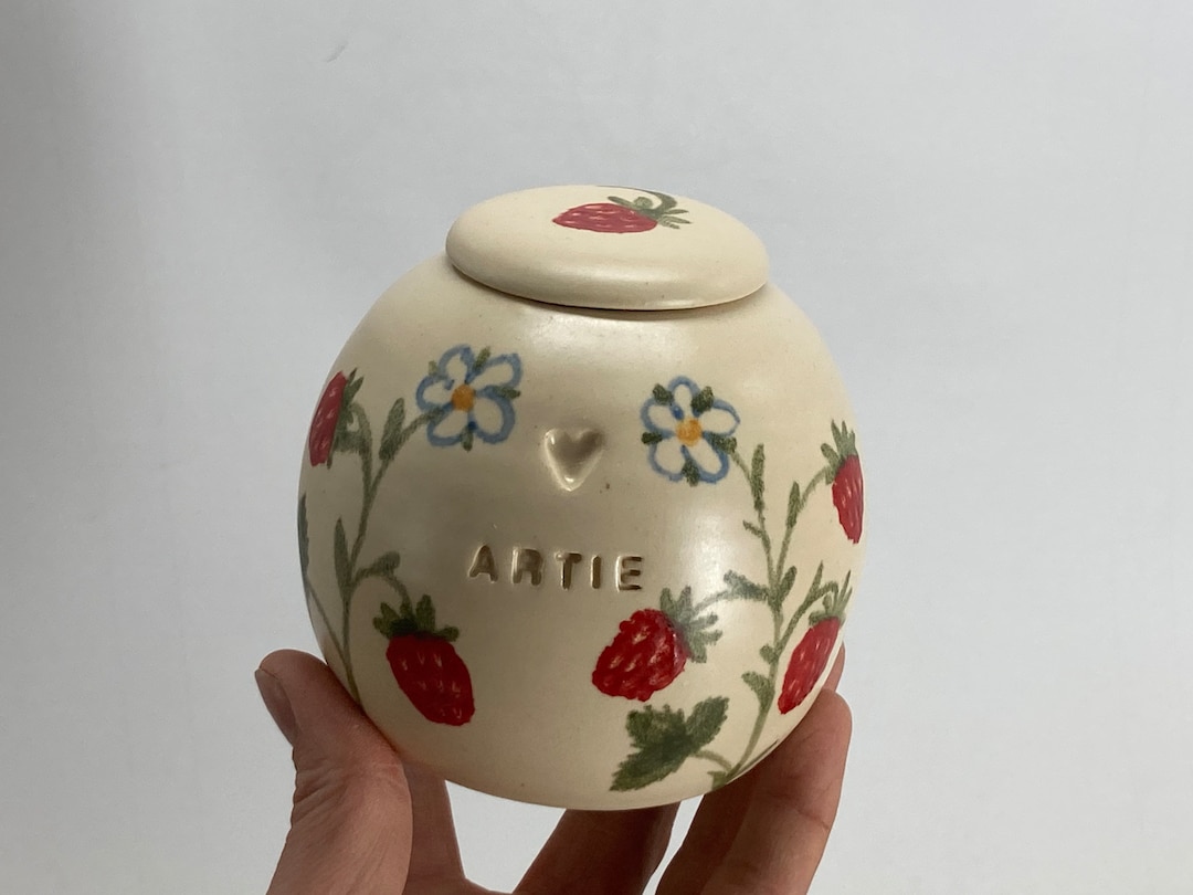 Strawberries, Pet Urn, Cat Urn, Pottery Urn for Animals, Floral Etsy