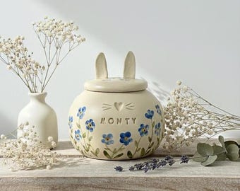 Forget me not pet Urn, Bunny urn Ceramic Urn for Ashes, simple pet urn