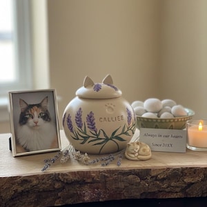 Lavender pet Urn, cat urn, Ceramic Urn for Ashes, simple pet urn
