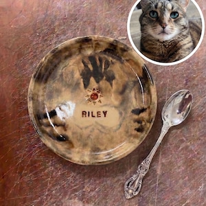 Personalisierter Haustier Gedenkteller - Benutzerdefinierte handbemalter Ton, teller mit Katzenfoto