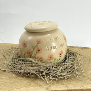 Baby pink Forget me not White pet Urn, Ceramic Urn for Ashes, simple pet urn