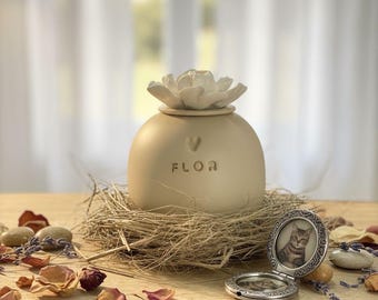 White rose urn, white cat urn, exclusive urn
