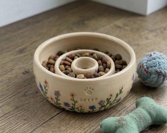 Comedero de cerámica de alimentación lenta para perros - Comedero para mascotas que comen rápido - Comedero tipo laberinto - Gres pesado antideslizante para perros y gatos
