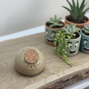 Funny Human Keepsake Urn - "Human Inside" Small Memento Jar with Cork Lid - Minimalist Pottery for Ashes or Memorial - Unique Desk Decor