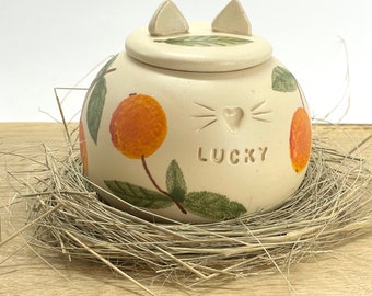 Clementine Cat Urn, Mandarin Urn for Ashes, Creamation Urn, Pottery Urn for Pets, Cat Urn