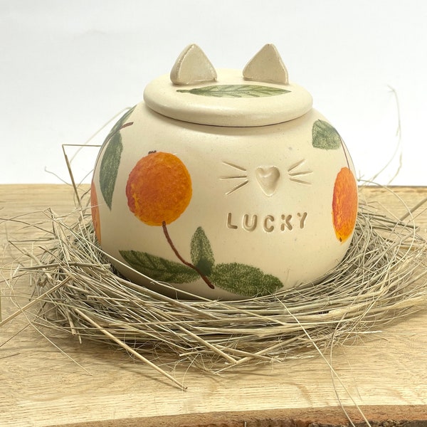 Urne chat clémentine, urne en mandarin pour les cendres, urne crème, urne en poterie pour animaux de compagnie, urne pour chat