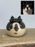 Personalised tuxedo cat Urn, black and white cat Urn, Ceramic Urn for Ashes, Pottery Urn for Pets, product logo