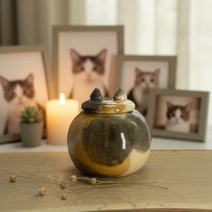 calico cat Urn, spots cat Urn, Ceramic Urn for Ashes, Pottery Urn for Pets,