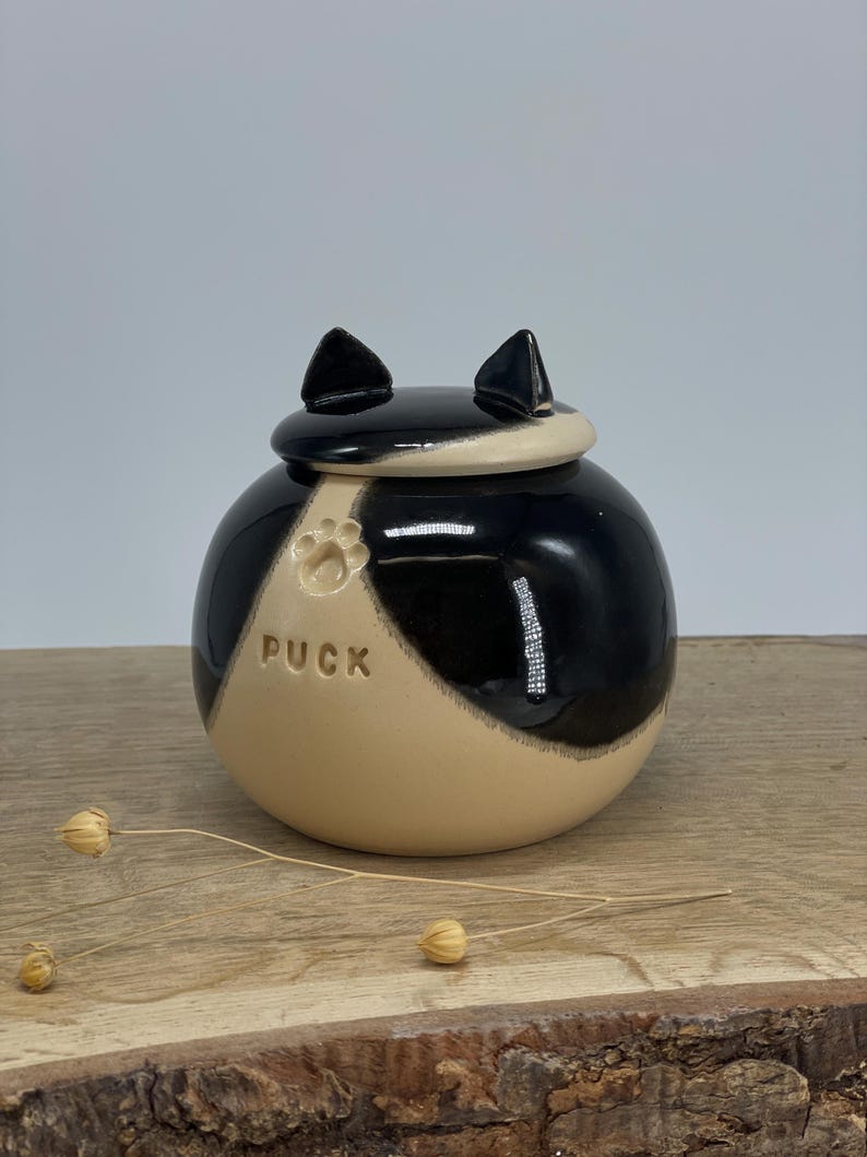 Black and white cat urn, tuxedo cat urn, spotted black white cat urn, black and white dog urn image 3