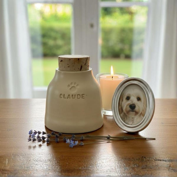 Urna simples branca para animais de estimação, urna branca para gatos, urna branca para cães, branco leitoso, garrafa