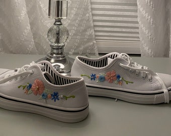 ladies embroidered trainers