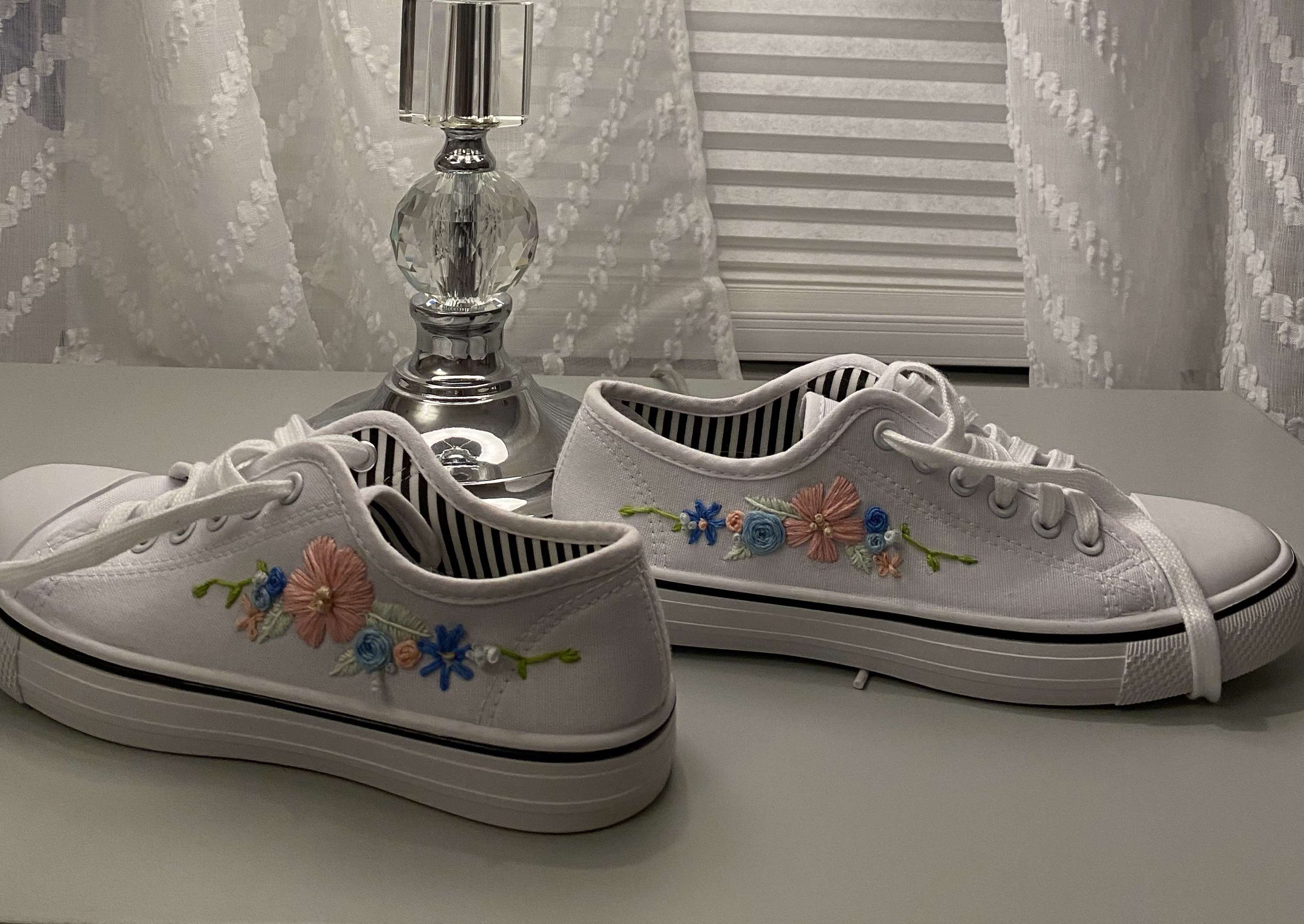 Flower Embroidered Sneakers Etsy