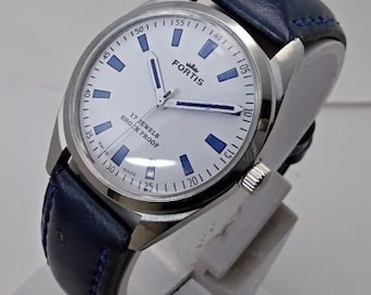 pre-owend beautiful Fortis wrist watch hand winding 17 jewels man's white dial movement st 96 swiss made