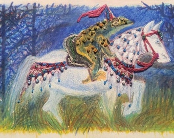 Noble Toad - Mixed Media - Embroidered Illustration - 12 x 5 inches - Original Art