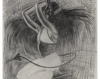 Dancing Devil - Graphite Drawing - 8 x 8 inches - Original Art