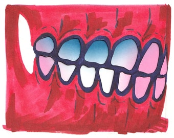 Teeth - Mixed Media - Papercut and Ink - Small Illustration - 6 x 7 inches - Original Art