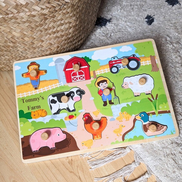 Personalised Puzzle • Kids Games • Wooden Toy • Baby Puzzle • 1st Birthday Present • Farm Puzzle • Toddler Christmas Gift