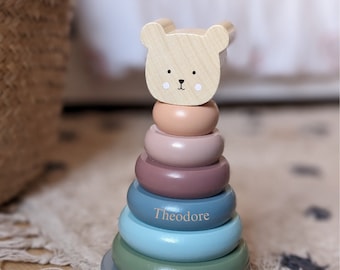 Personalised Stacking Toy • Wooden Toy • Baby Toy • 1st Birthday • Christening• Ring Stacker• Traditional Toy • Safari Toy •First Christmas