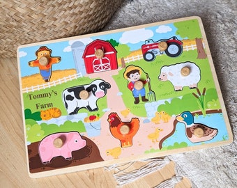 Personalised Puzzle • Kids Games • Wooden Toy • Baby Puzzle • 1st Birthday Present • Farm Puzzle • Toddler Christmas Gift