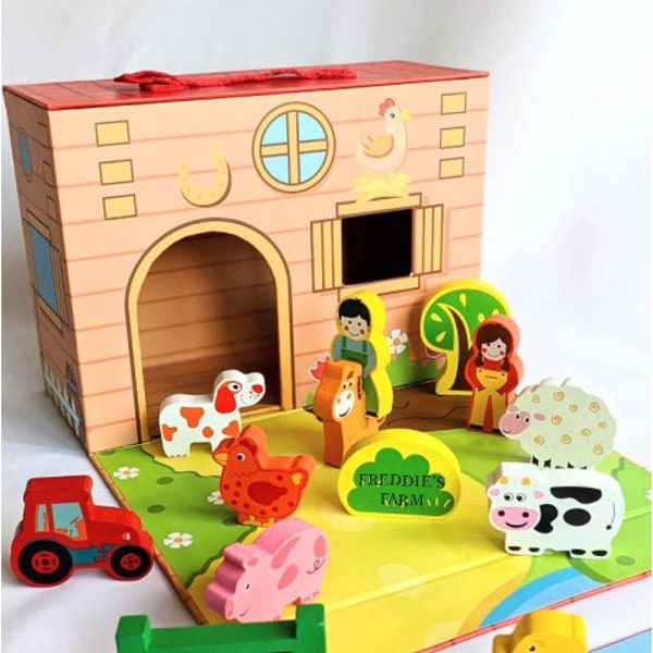 Wooden Animal Set • Foldaway Play Set • Wooden Toy • Personalised Toy • Farm Animals • Toddler Birthday Gift