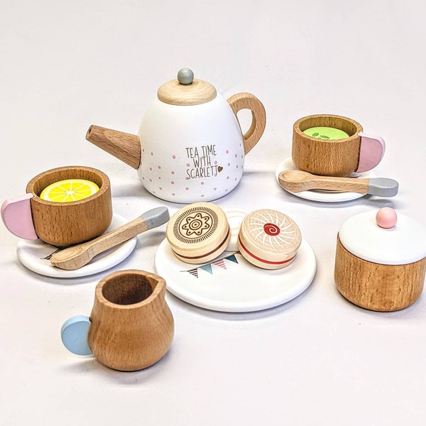 Personalised Wooden Tea Set • Tea Service Set • Wooden Toy • Christmas Gift for Toddlers • 3rd Birthday Gift • Role Play • Toy Kitchen Set