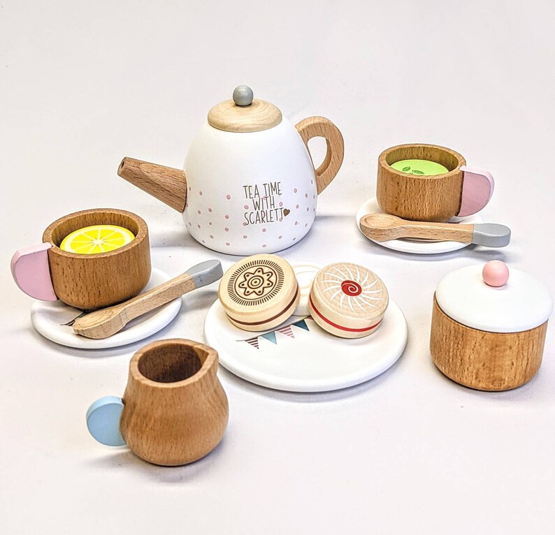 Personalised Wooden Tea Set • Tea Service Set • Wooden Toy • Christmas Gift for Toddlers • 3rd Birthday Gift • Role Play • Toy Kitchen Set 