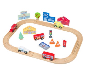 Personalised Wooden Toy • Wooden Train Set • Train Track • Toy Vehicles • Toddler Toy • Toddler Christmas Gift • Emergency Services Toys