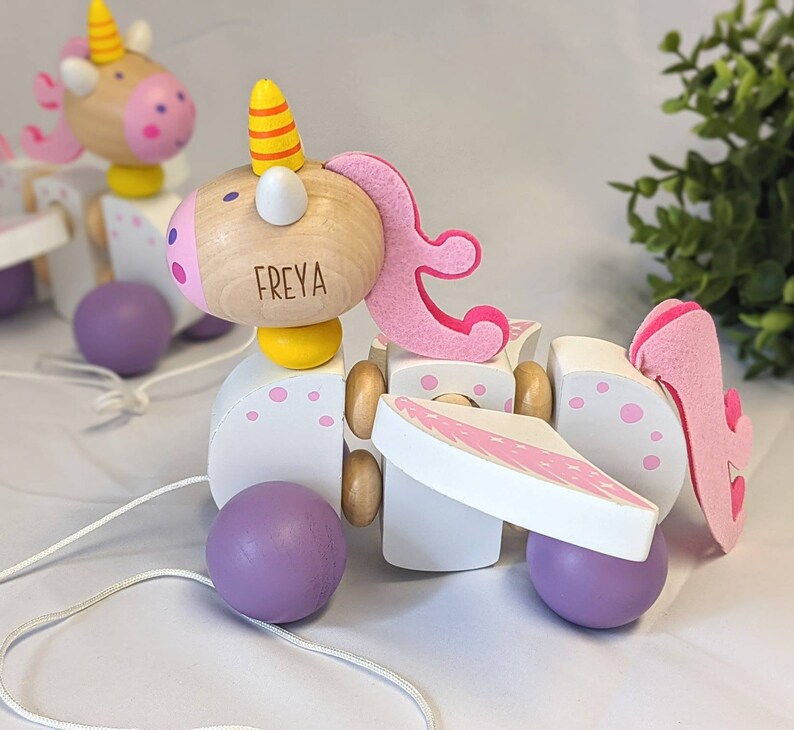 Personalised Wooden Toy Pull Along Toy Unicorn Toy Etsy