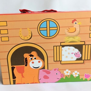 Wooden Animal Set Foldaway Play Set Wooden Toy Personalised Toy Farm ...