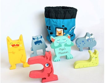Personalised Stacking Toy • Wooden Toy •  3rd Birthday • Monster Stacking Game • Educational Toy • Toddler Christmas Gift •