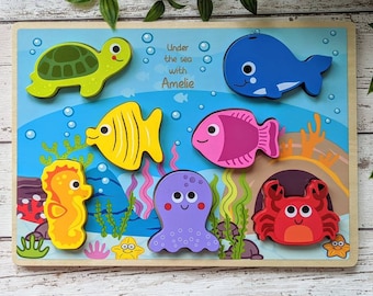 Personalised Puzzle • Kids Games • Wooden Toy • Baby Puzzle • 1st Birthday Present • Sea Life Toy • Toddler Christmas Gift • Ocean Toy