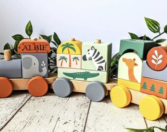 Personalised Wooden Toy • Wooden Train  • Safari Train Toy • Train Toy • Toddler Birthday Gift • Animal Toy • Safari Toy • Jungle Train