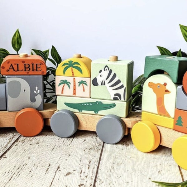 Personalised Wooden Toy • Wooden Train  • Safari Train Toy • Train Toy • Toddler Birthday Gift • Animal Toy • Safari Toy • Jungle Train