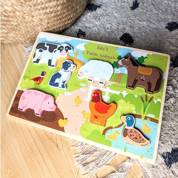 Personalised Puzzle • Kids Games • Wooden Toy • Baby Puzzle • 1st Birthday Present • Toddler Christmas Gift • Animal• Farm Animal Puzzle