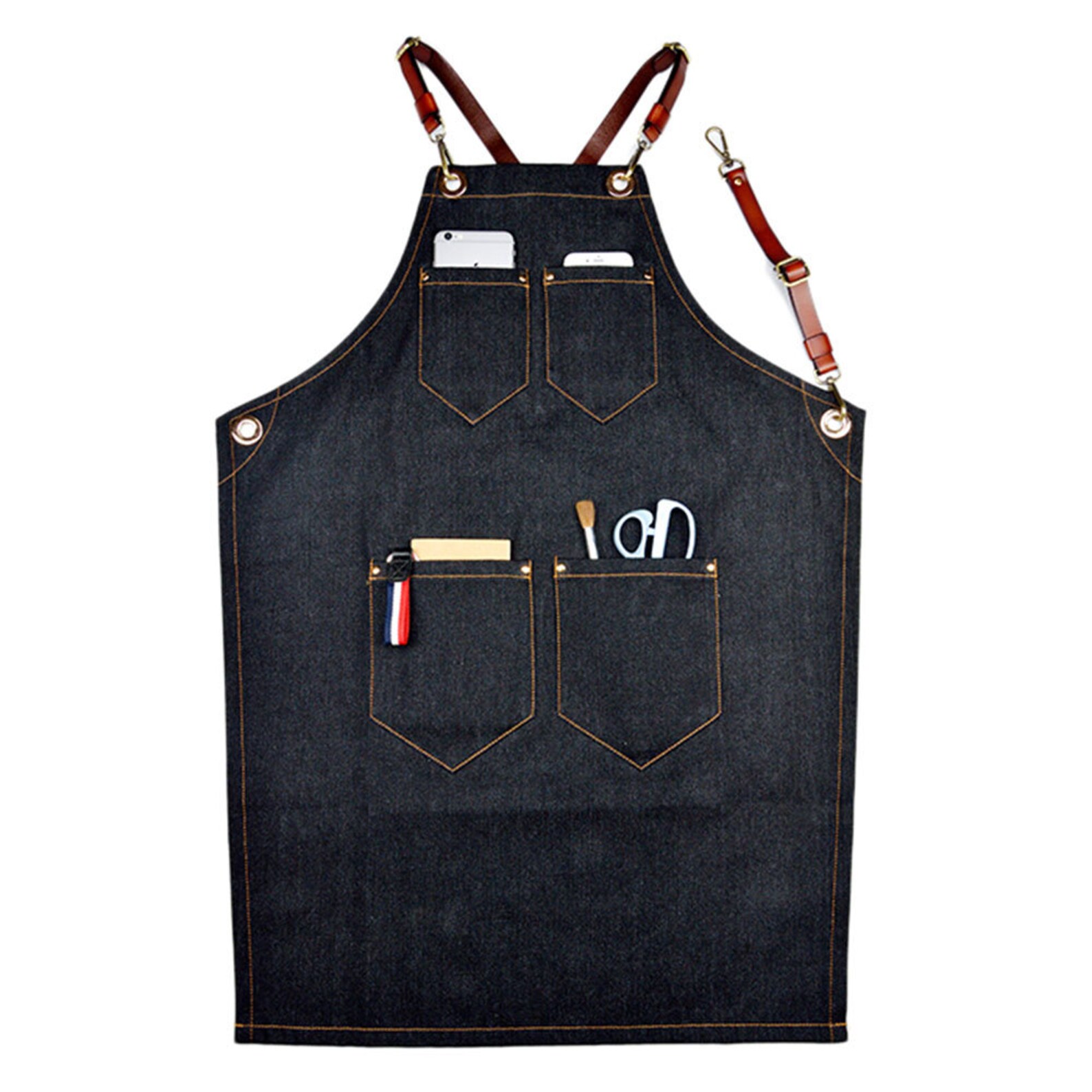 Raw Denim Apron Black Barber Aprons With Pockets Vintage X Etsy