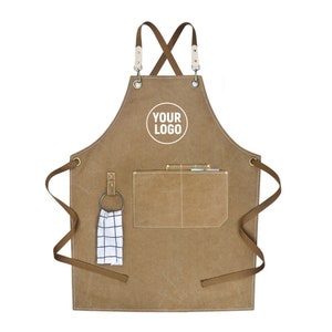 Personalized Cross Back Strap Water Resistant Canvas Aprons With Pockets and Towel Ring For Women and Men Gift