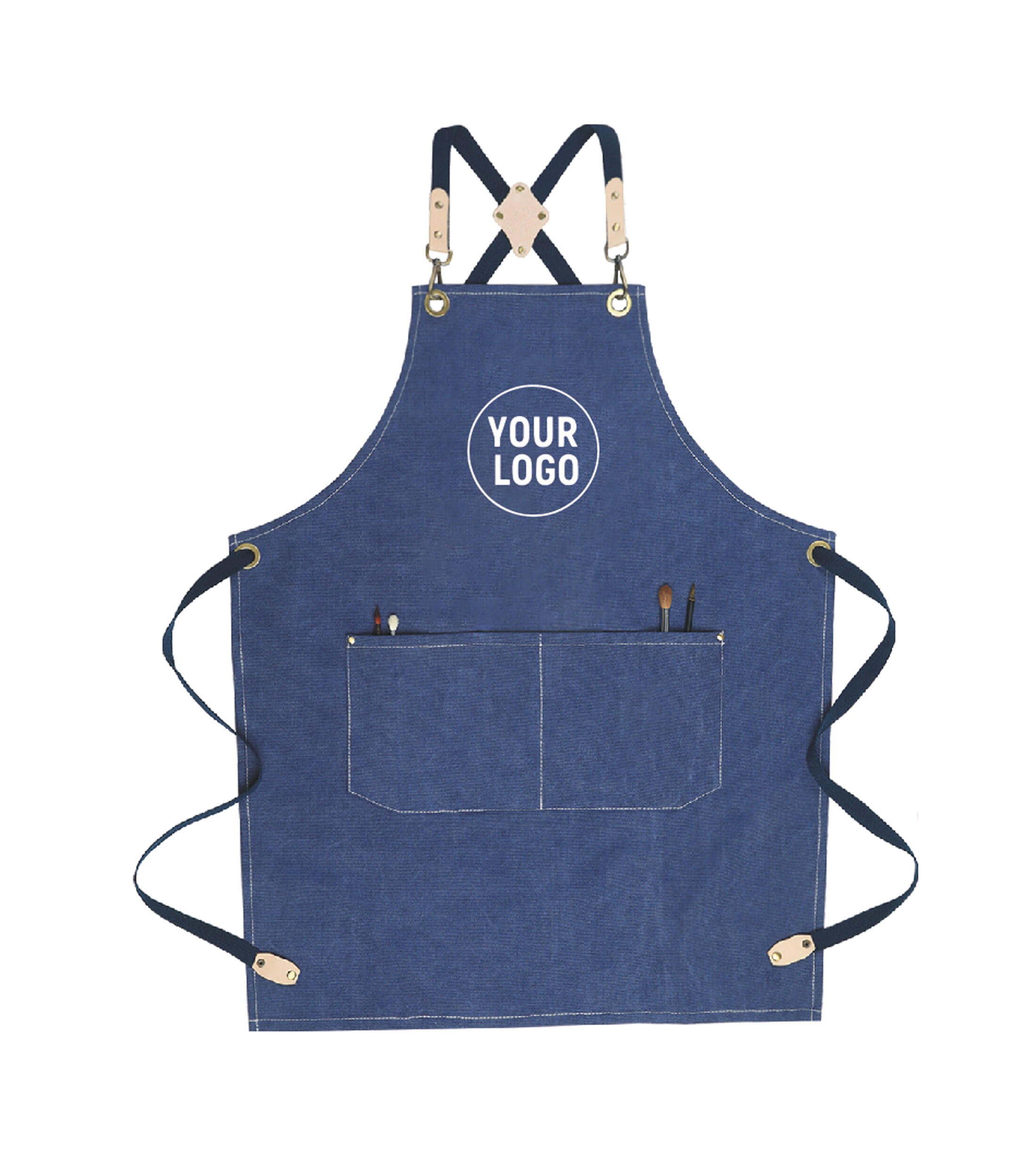 Personalized Water Resistant Full Durable Canvas Aprons With Cross Back Straps, For Restaurant,Kitchen,Cafe,Bakery Unisex Apron
