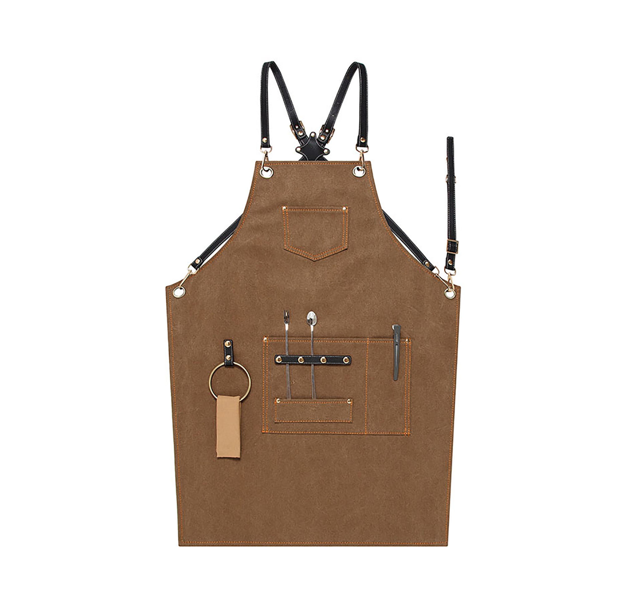 Barber Barista Bistro Barman Travail Tablier en Toile, Personnalisé Cuir Cadeau Tabliers Croisés Arr