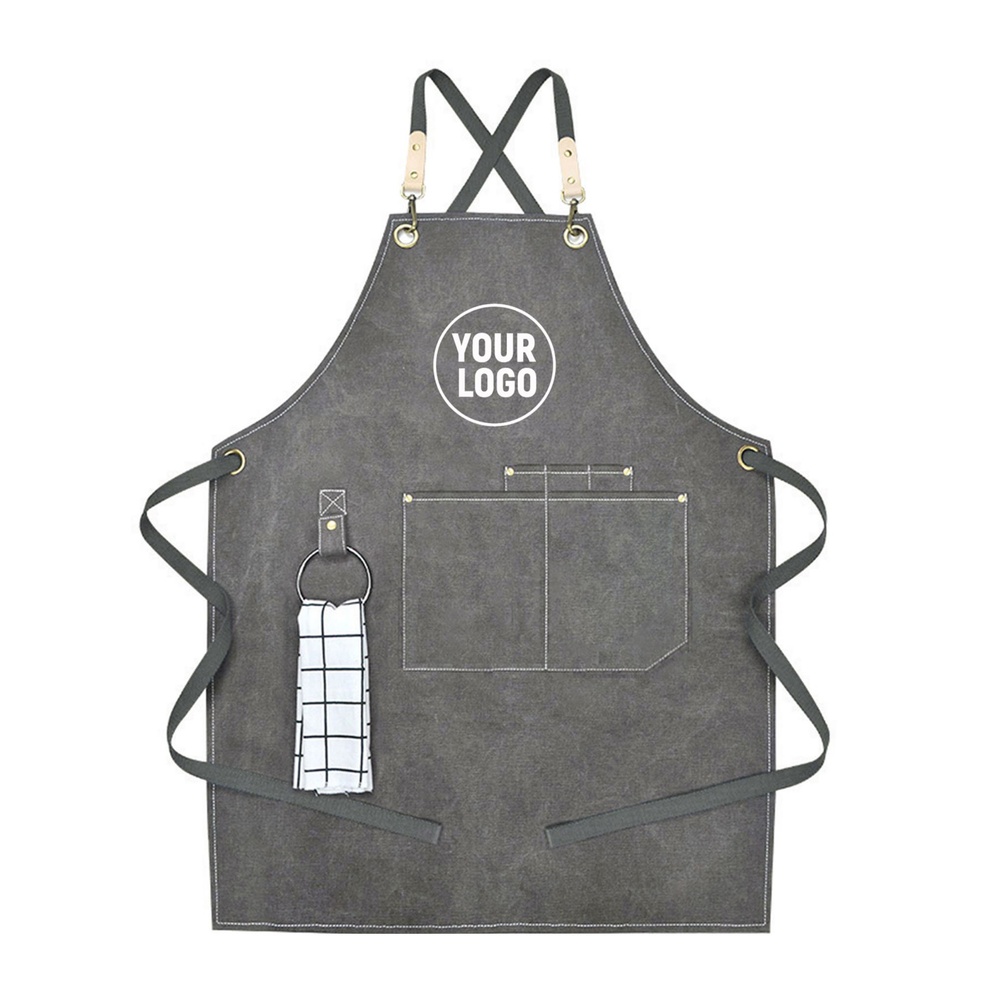Personalized Cross Back Strap Water Resistant Canvas Aprons With Pockets and Towel Ring For Women and Men Gift